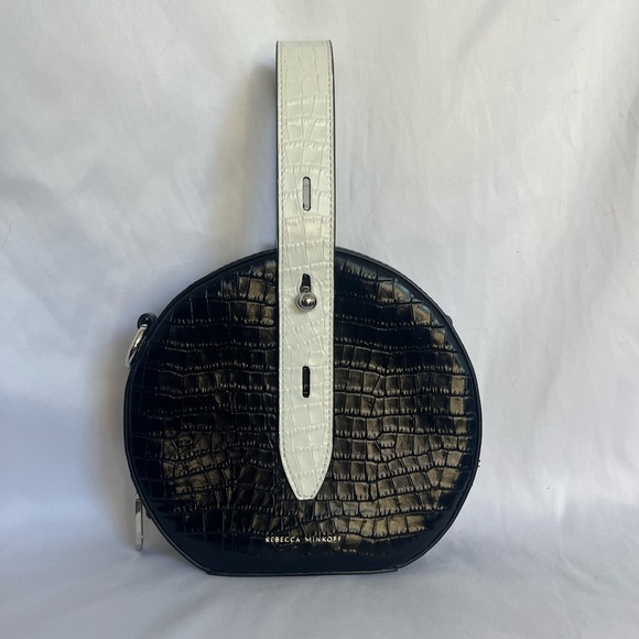 Rebecca Minkoff Handbags - Rebecca Minkoff Black and White Croc-Embossed Circle Bag